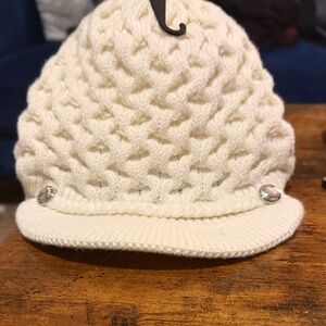 Calvin Klein White Wool Blend Knit Women's Hat